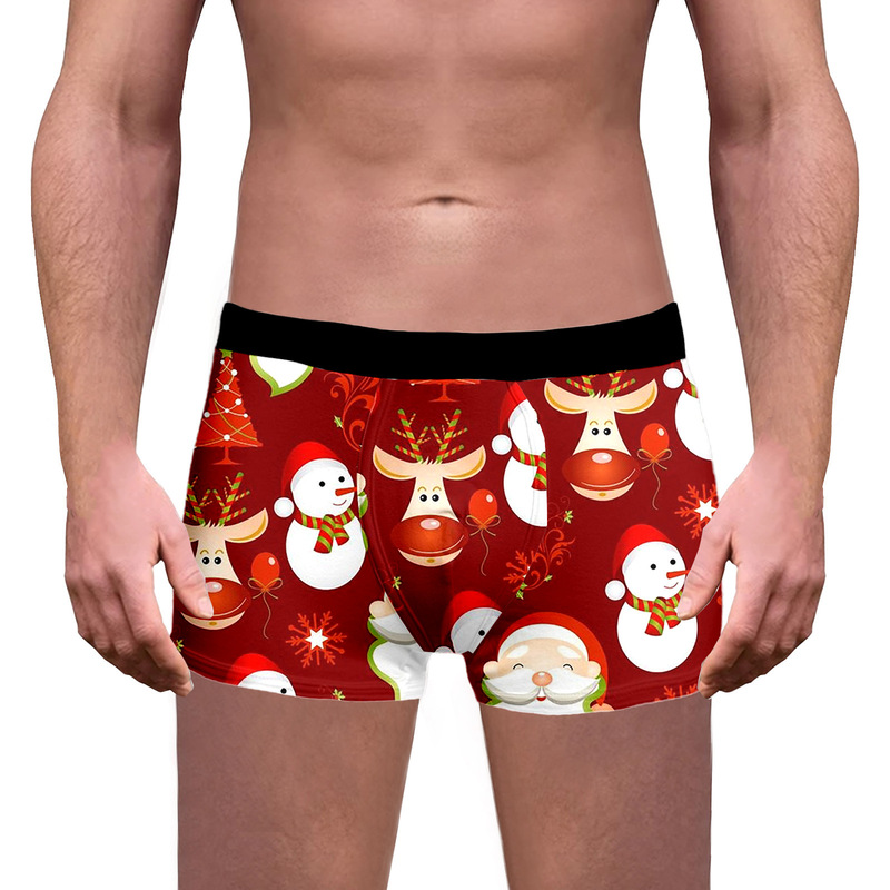 New Cross-Border Christmas Men's Underwear 3D Digital Printing Snowman Breathable Christmas Gift Boxer Briefs Comfortable Underwear