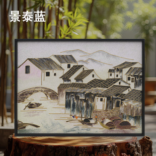 Intangible Cultural Heritage Cloisonné Water Town Ancient Rhyme Filigree Enamel Painting