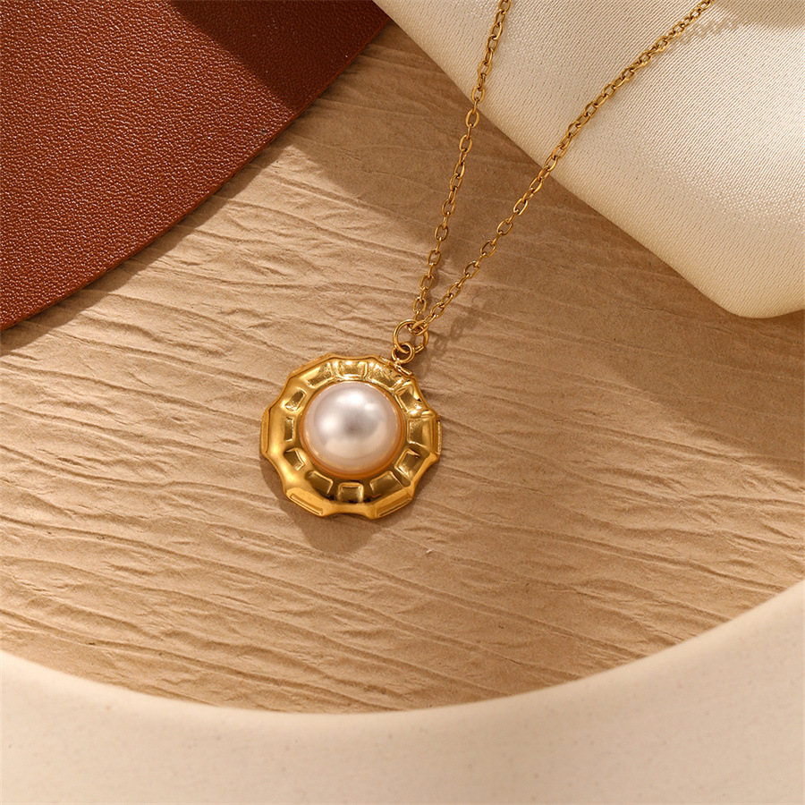 Holiday, Daily Occasion Wholesale Jewelry Casual Simple Style Geometric Heart Shape 304 Stainless Steel Artificial Pearls Inlay Pendant Necklace