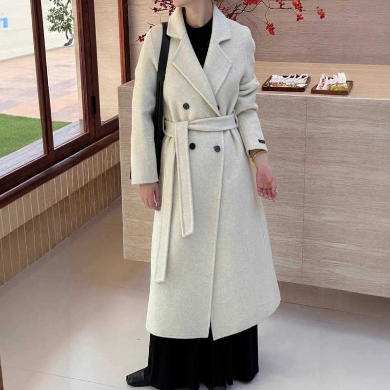 Wool Coat with a Large French-Style Lapel, Hepburn-Style High-End Slim-Fit Suit Collar, Slimming Double-Breasted Double-Sided Coat