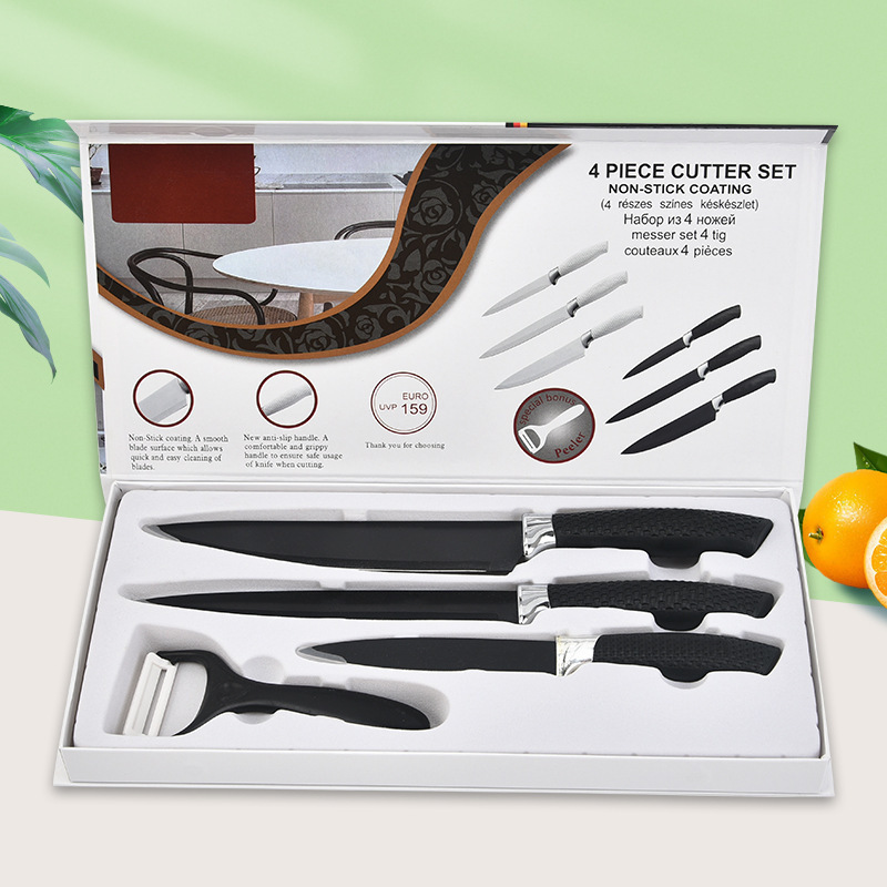 Suministro de stock nuevo cuchillo de cocinero de cuatro piezas cuchillo de acero inoxidable cuchillo de corte de carne de corte de verduras afiladas