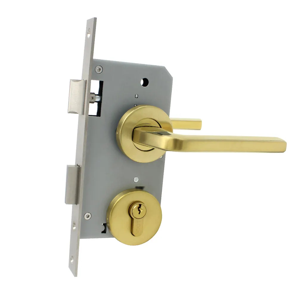 Estándar europeo acero inoxidable 304 manija dividida cerradura de puerta habitación puerta de baño cerradura de manija puerta interior mecánica cerradura de puerta de madera maciza