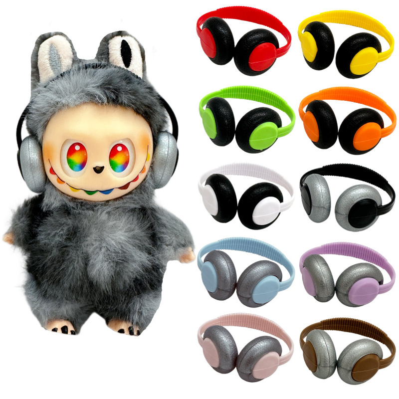 17cm Labubu Fashion Headphones Trendy Toy 10cm Cotton Doll Dress-Up Headset Accessories