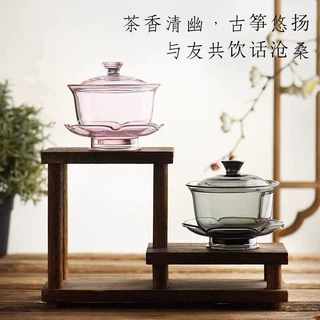 高档玻璃盖碗单个功夫茶具绿茶泡茶器高端透明手抓壶防烫手抓盖碗