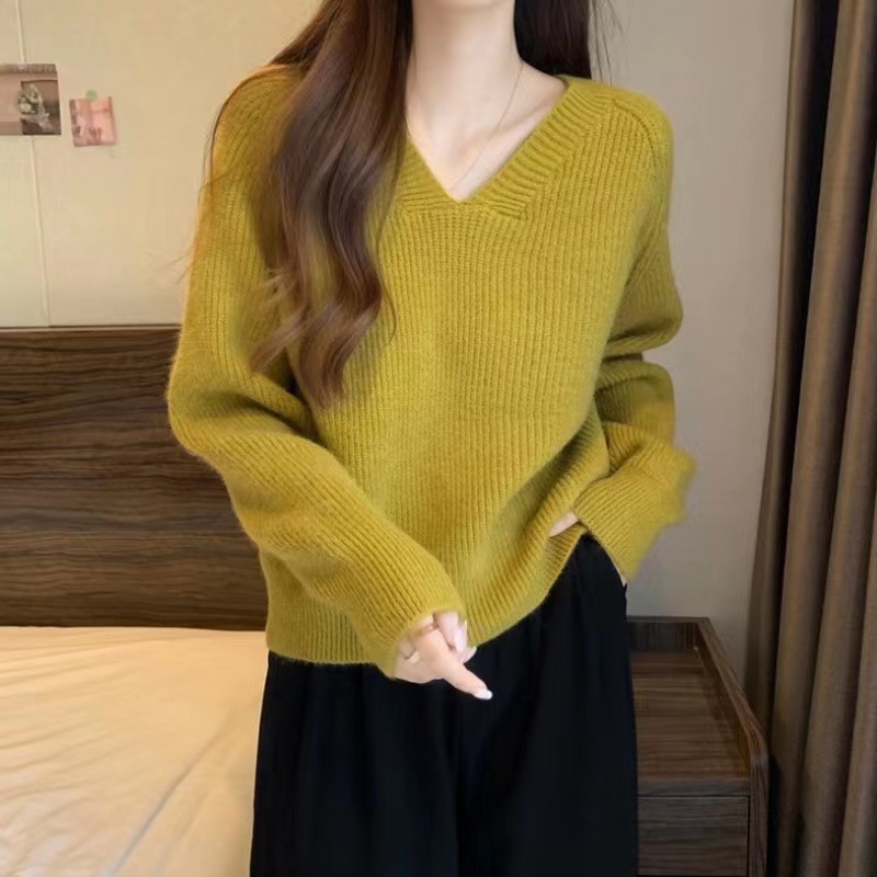 2023 primavera y otoño nuevo estilo coreano estilo suave suéter con cuello en V suave glutinoso suelto todo partido manga larga ropa de abrigo suéter de mujer image 9