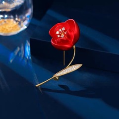 紅色花朵胸針設計感小眾旗袍西裝配飾中國風高檔女胸花別針女款