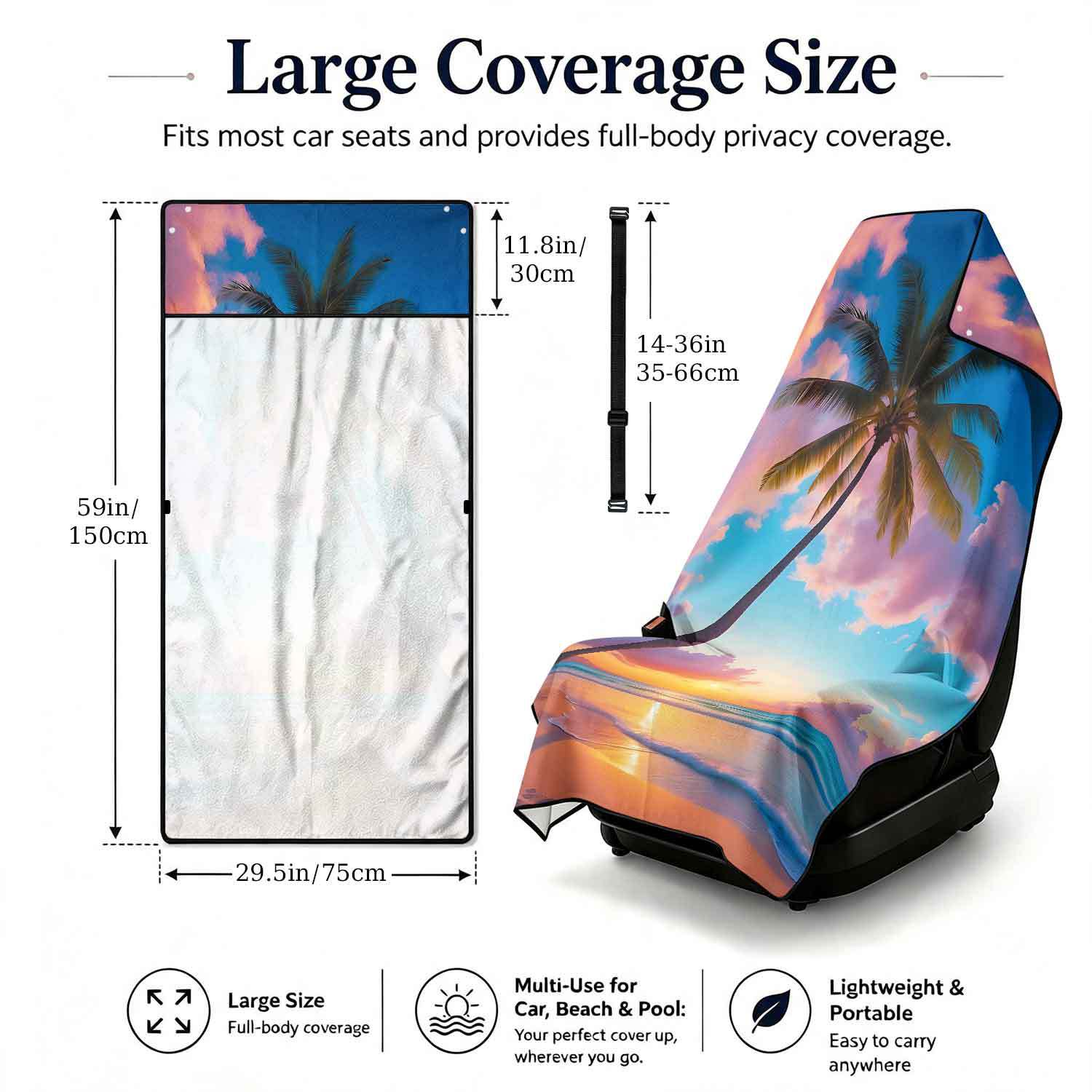 Printed bath towel and car seat cover 2-in-1, ultra-fine fiber outdoor beach and car dual-use universal seat cushion