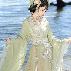 依夢閣オリジナル清歌宋時代風漢服女性用外袖広め・内袖広め・サスペンダー・腰帯・裾ひだ付きワンピースセット9520