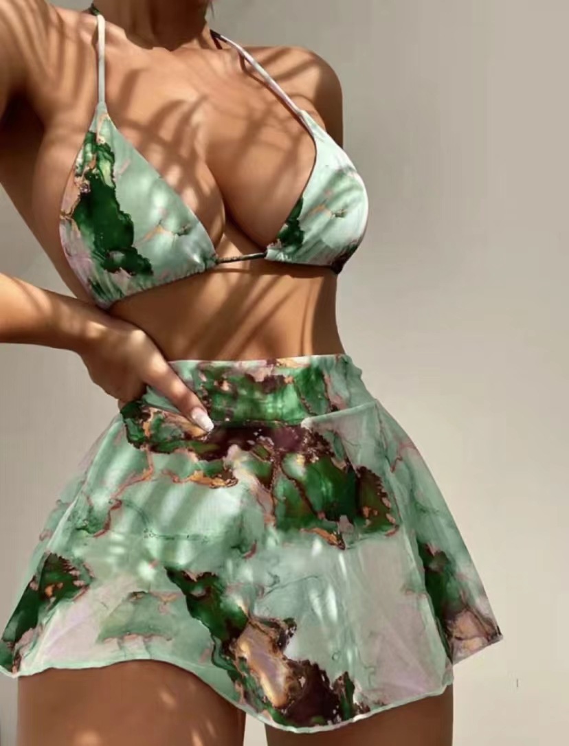 Triangle Cup Bra Cup Women's Floral 3 Pieces Set Bikinis Swimwear