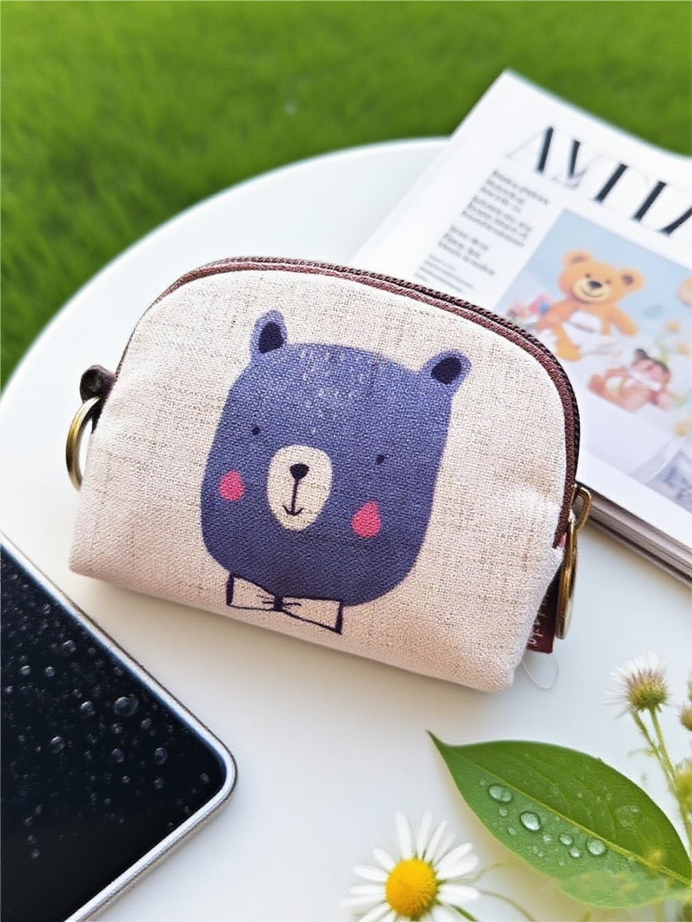 Nuevo algodón y lino impreso dibujos animados cambio clave caso moneda bolsa pequeña cartera clave bolsa de almacenamiento