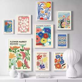 北欧复古花卉抽象FLOWER MARKER客厅海报装饰画图片画芯帆布打印