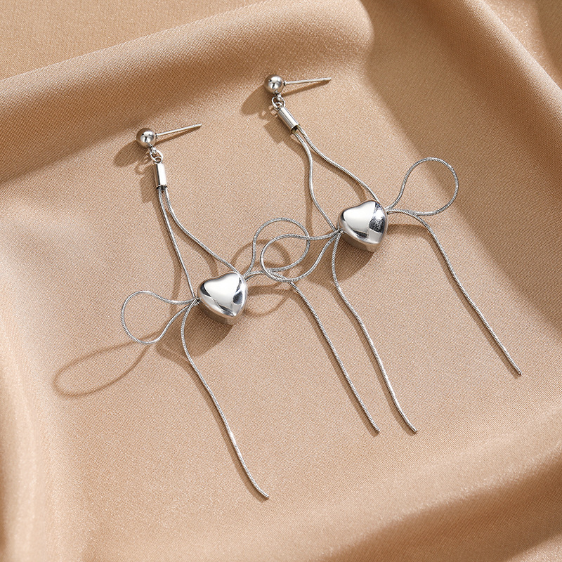 Stainless Steel Ear Needle Material 1 Pair Simple Style Heart Shape Plating Titanium Steel Drop Earrings