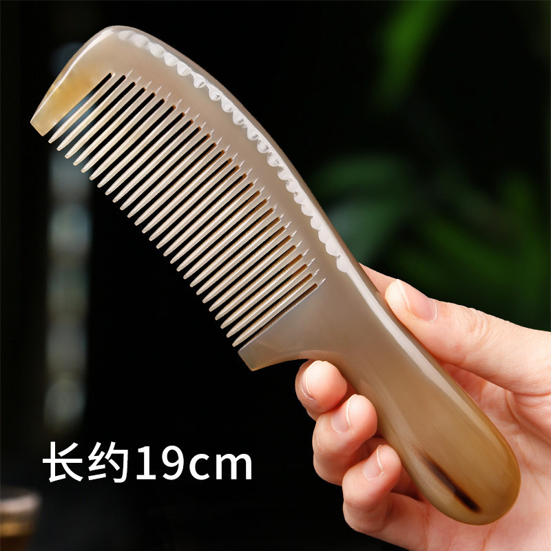 本物の牛角コーム、厚みのある頭の経絡マッサージコーム、家庭用ヘアセラピーコーム、ロングヘアコーム、脱毛防止、男女兼用|undefined