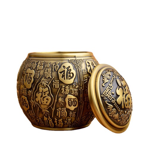 Brass Baifu cornucopia rice cylinder sealable office desktop small ornaments ashtray study decoration