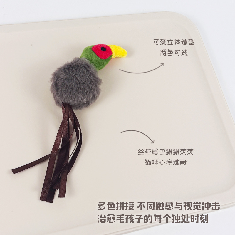 新款创意毛绒毛玩具厂家直销跨境热卖仿真小鸟丝带猫薄荷自嗨逗猫|undefined