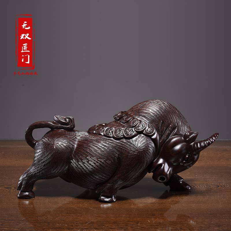 黑檀木雕刻牛气冲天摆件实木招财牛家居摆设办公室装饰工艺送礼品