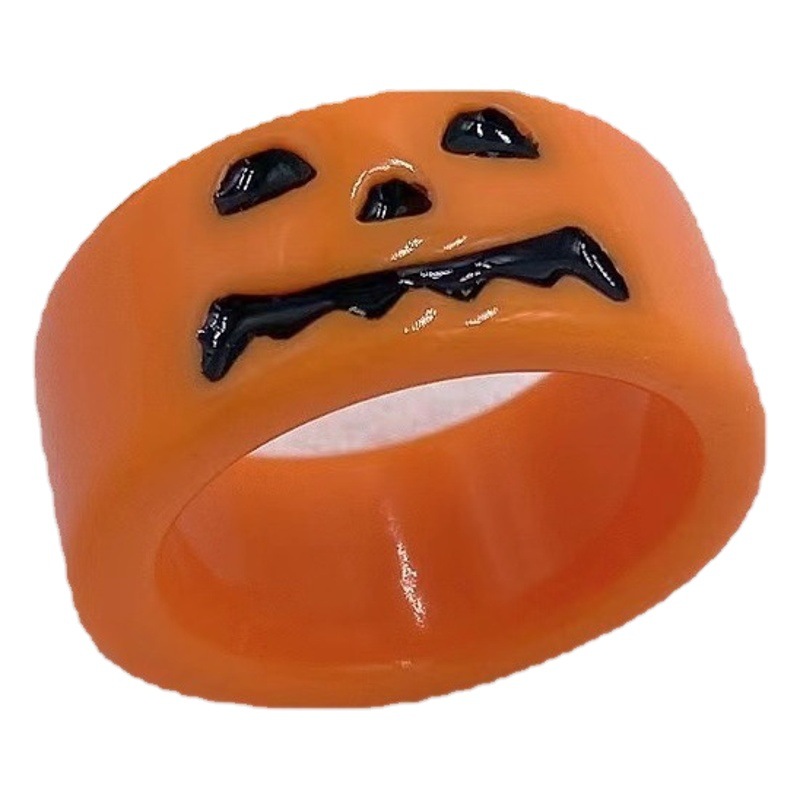 2022 otoño transfronterizo nuevo anillo de resina personalidad de Halloween creativo exagerado anillo de expresión de color de calabaza
