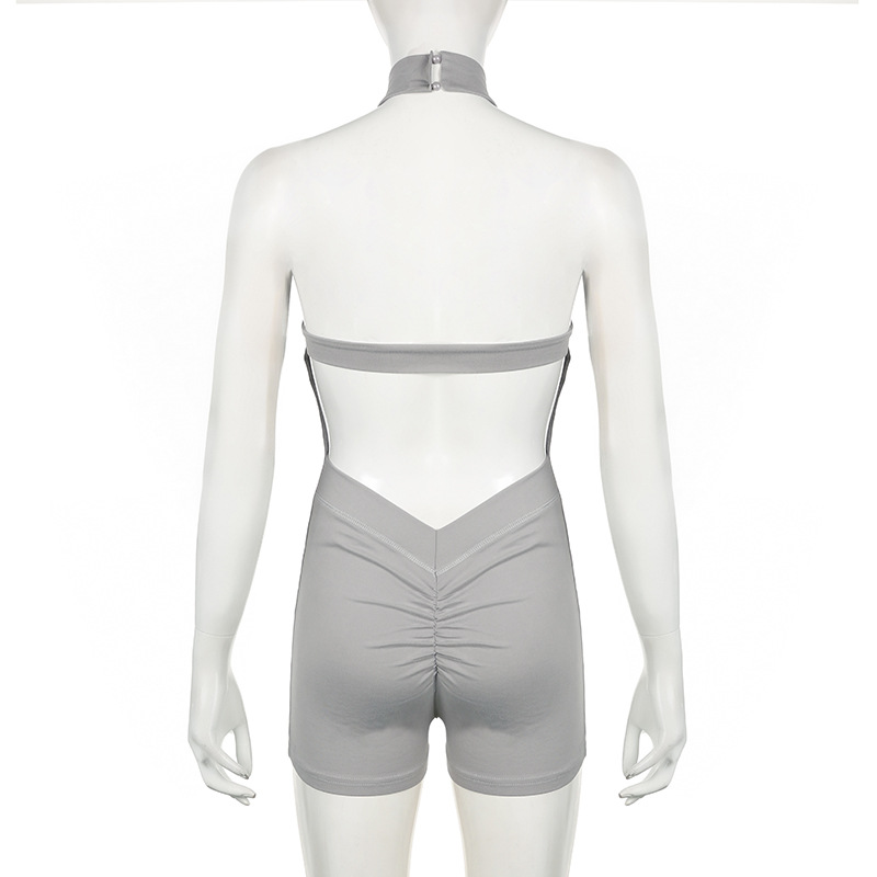 Casual Sexy Street Cool Women Sexy Sports Solid Color Halter Backless Jumpsuit Shorts