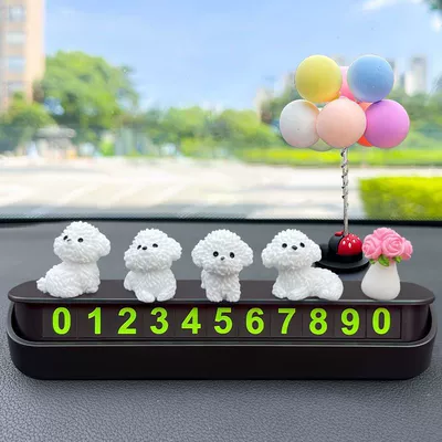 Car Interior Central Console Decoration – Car ornaments - bixiong-dog-press-parking-sign-luminous-black-parking-sign-bichon-frize-rose-colorful-balloons