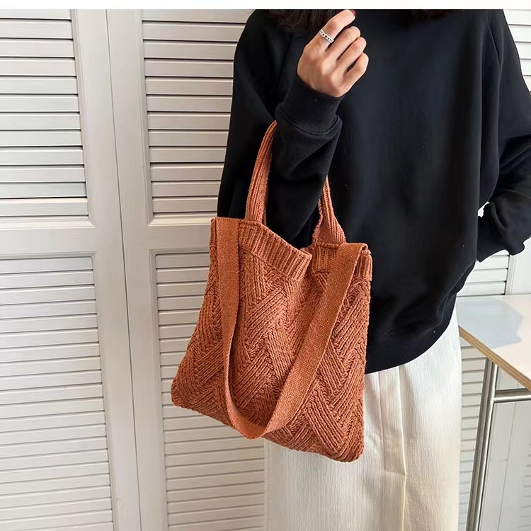 Bolso de hombro estilo universitario de gran capacidad para ir al trabajo, nuevo bolso de hombro informal y versátil para otoño e invierno, bolso de lana tejido vintage para mujer