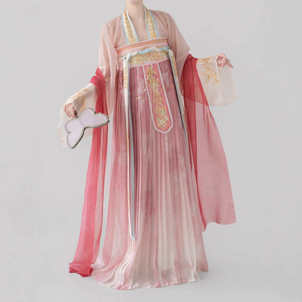 Стиль танга недавно Hanfu женский вышитый бюстгард длинной юбки кардиган тонкий легкий пигментированный элегантный антикварный костюм повседневный национальный стиль
