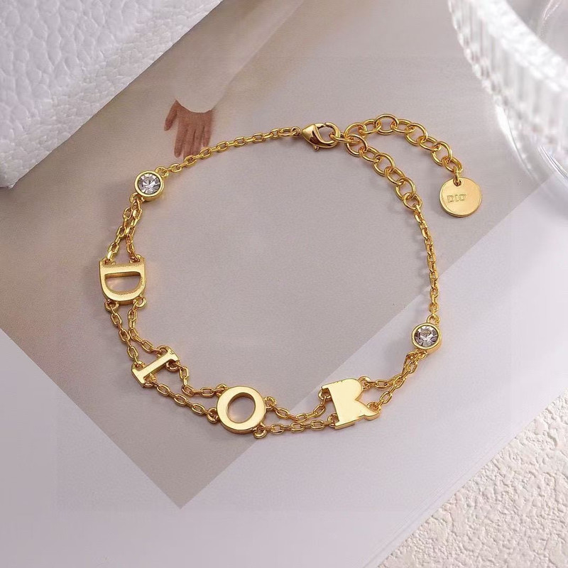 Dijia Letter Double Chain Diamond Bracelet for Women, Light Luxury, Fashionable, Simple, Exquisite, High-End, Versatile and Elegant
