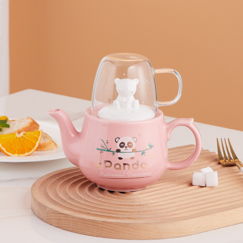 Cerámica Panda juego de té traje INS japonés Amazon Comercio exterior oferta especial puede añadir logo una olla una taza regalo