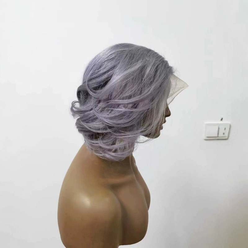 European and American Wigs Human Hair Silver Gray Front Lace Headgear 13X4 Graycolor Frontal Wigs