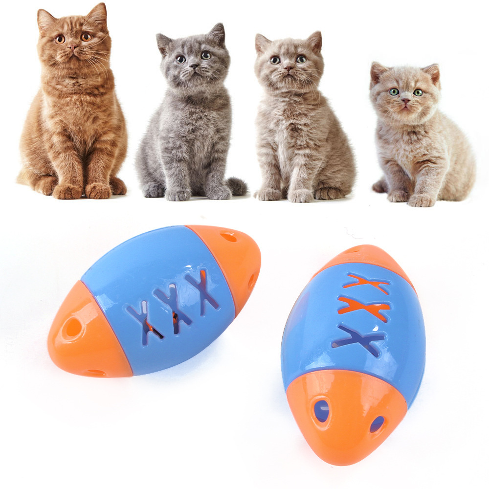 Cross-border New Pet Cat Voice Toy Ball Double Color Bell Rugby Interactive Toy Cat Supplies