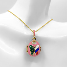 新款跨境俄罗斯蝴蝶微镶锆石热彩蛋可开合吊坠流苏铜镀金珐琅项链