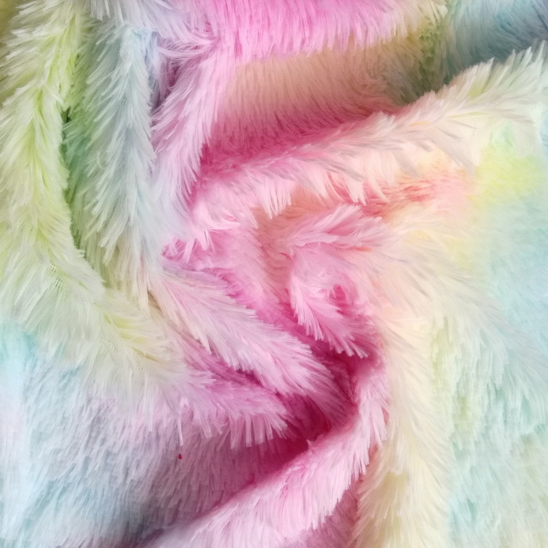 孔雀绒面料扎染毛绒面料印花人造毛绒短毛3厘米孔雀绒面料300GSM