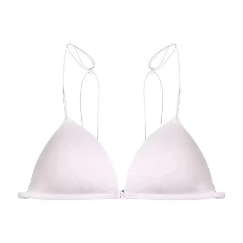Invisible Thin Strap French-Style Silk Lingerie, Sexy Front-Clasp Wireless Bra with Beautiful Back Design, Triangle Cup, Thin Style for Young Women