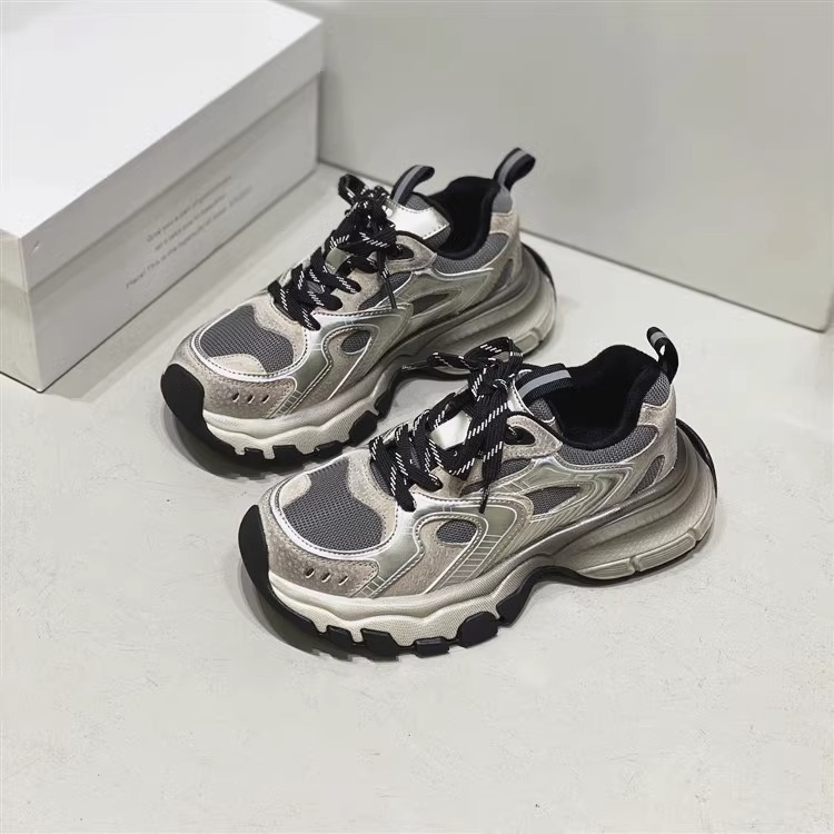 Genuine Leather Distressed Thick Soled Dad Shoes Ins 2024 Spring New Height Increasing and Slimming Casual Sports Shoes_voghion.com