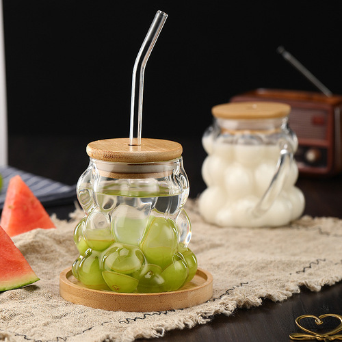 Grape Cup with Handle Breakfast Latte Coffee Cup Gift Set with Lid Glass Cup Instagram Style