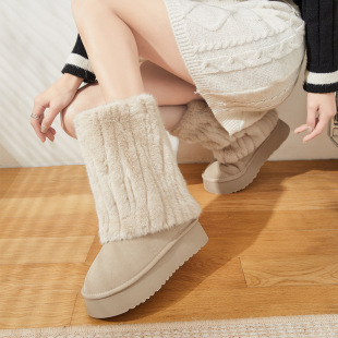 2023 autumn and winter New thick-soled round toe furry trousers boots short music internet celebrity casual all-matching women's snow boots