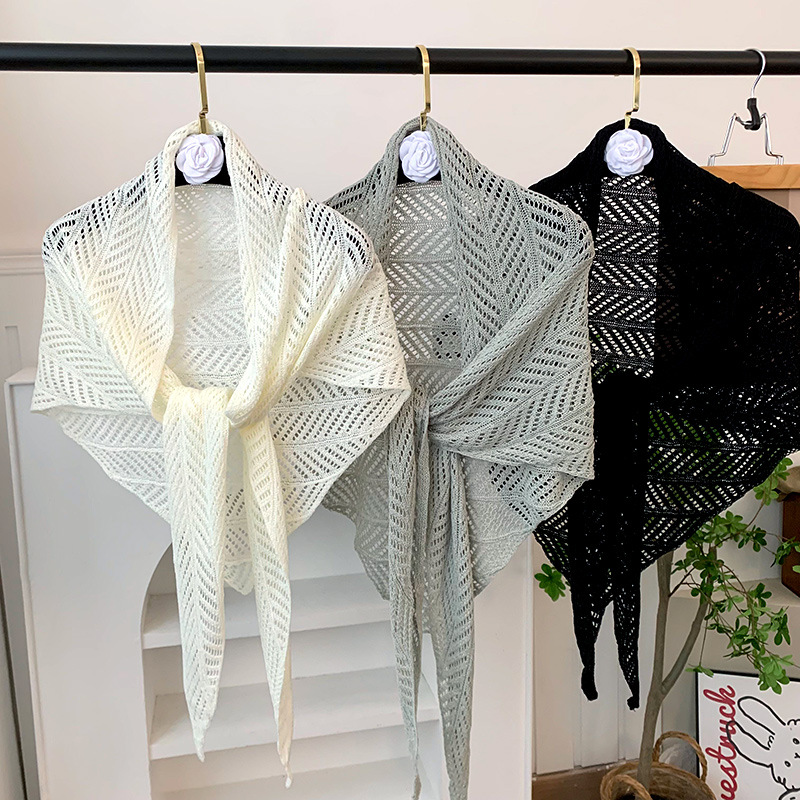 Chal hueco tejido de punto de alta calidad toalla triangular de color sólido bufanda de cuello de todo fósforo bufanda aire acondicionado chal exterior