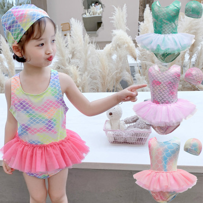 2022 Cross border new pattern girl Korean Edition Conjoined lace Swimsuit Swimwear Children's clothing lovely children girl student Swimsuit