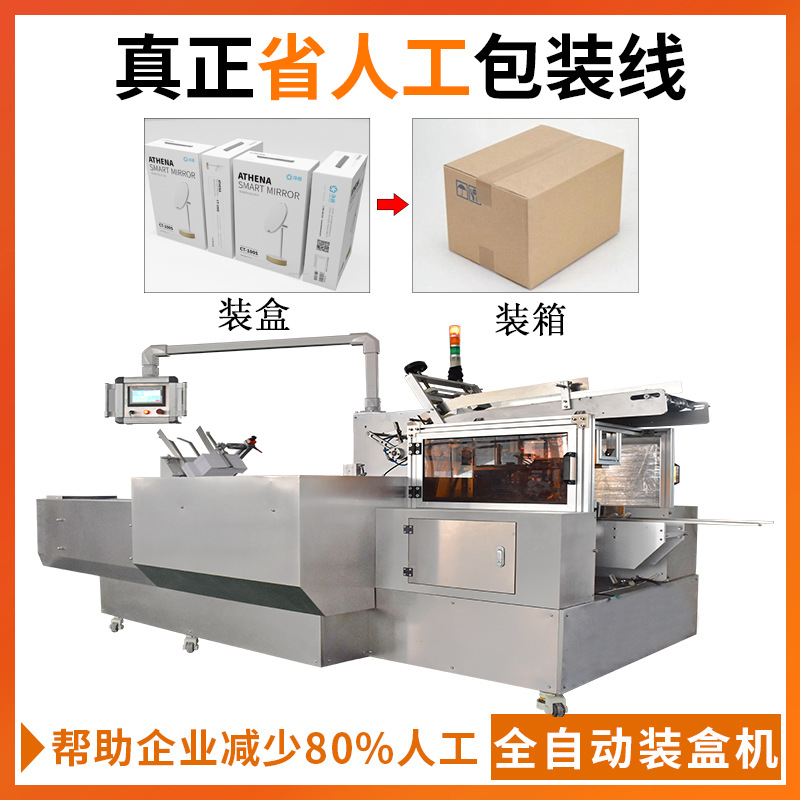 化妆镜全自动装盒机 高速小镜子入盒封盒机器  对接开箱装箱封箱