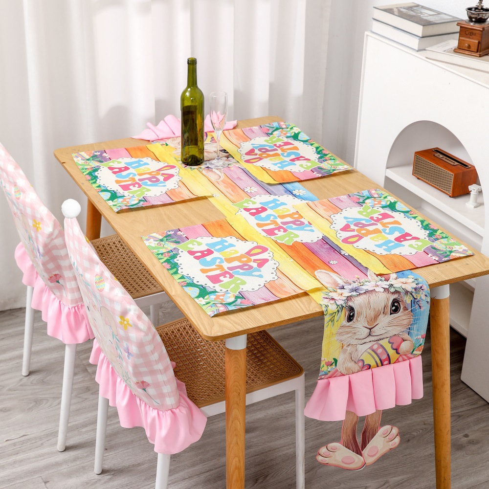 Decoraciones transfronterizas de Pascua conejito colorimpresión de dibujos animados almohadillas de mesa de comedor en el hogar mantel de mesa cubierta de sillas