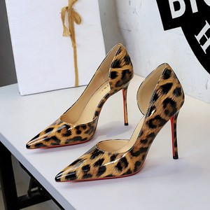 9265-1 European and American style sexy leopard print super high heels nightclub women's shoes pointed shallow mout