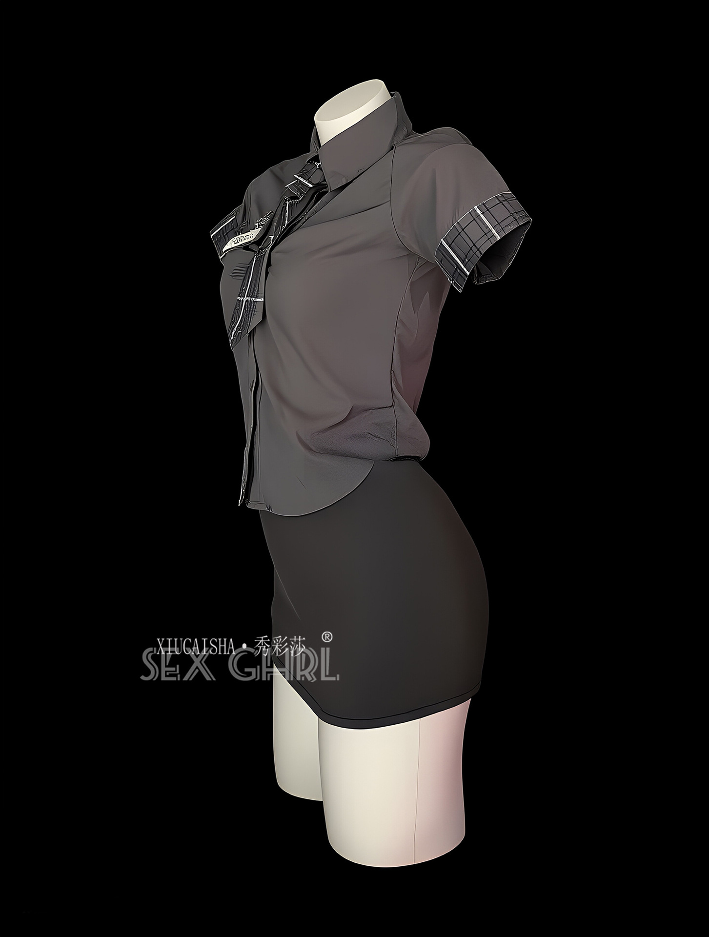 Japanese School Uniform Role Play Lingerie Set with Gray Stockings and Cat Ear Headband — detail image 10