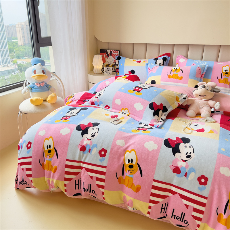 Clase A terciopelo de leche anti-estática conjunto de cuatro piezas para niños de la piel-amigable cama caliente de cuatro piezas edredón cubierta hoja de cama conjunto de tres piezas