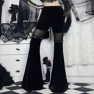 YY22347 Spice Girl Summer Trousers European and American Dark Mesh Stitching Slim-Fit Slimming High Waist Flared Pants Casual Pants