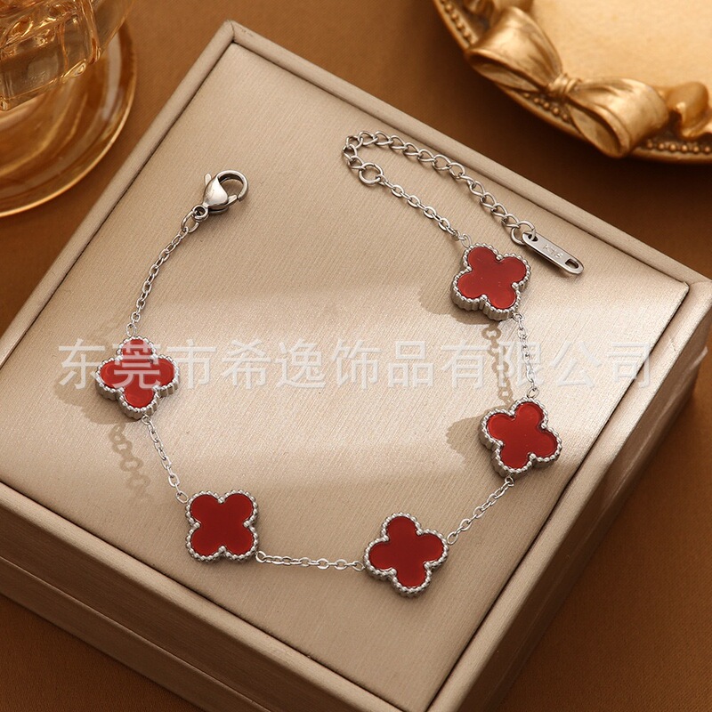 Titanium Steel Couple Bracelets Student Flower Handmade Bracelet Women's Girlfriend Valentine's Day Chinese Valentine's Day Birthday Gift Mother-Of-Pearl