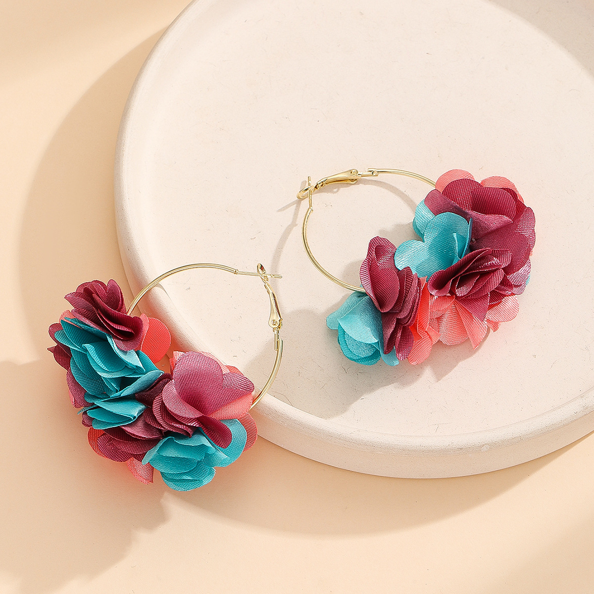 7g Weight Copper Ear Needle Material Earrings Classification 1 Pair Quantity Casual, Street, Shopping Occasion Flower Pattern All Seasons Season Women's Gender Vacation, Bohemian Style 1 Pair Vacation Bohemian Flower Cloth Earrings 12
