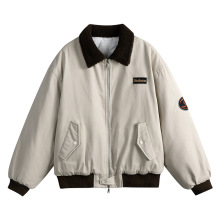 2025冬季撞色羊羔毛翻领棉服男日系加厚宽松保暖外套休闲复古棉衣