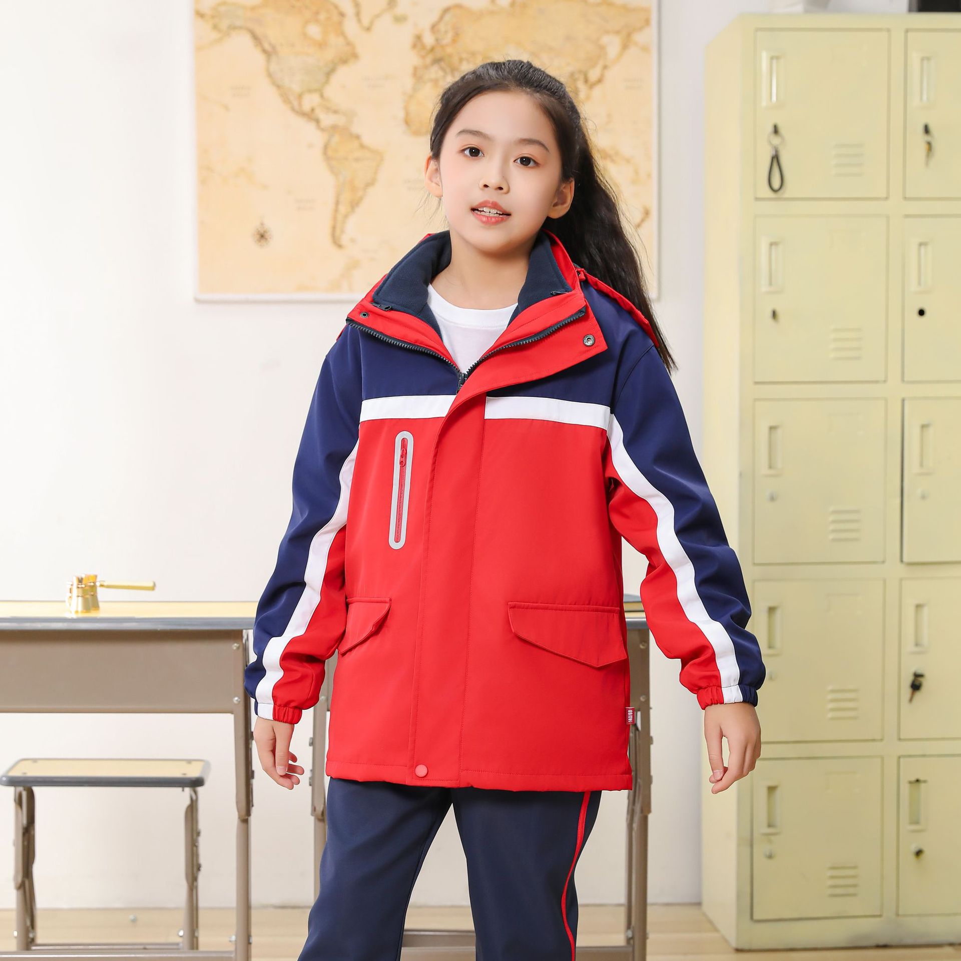 중학교 및 고등학교 유니폼 겨울 기모 옷 3 피스 어린이 스포츠 클래스 옷 교사 정원 옷 코트