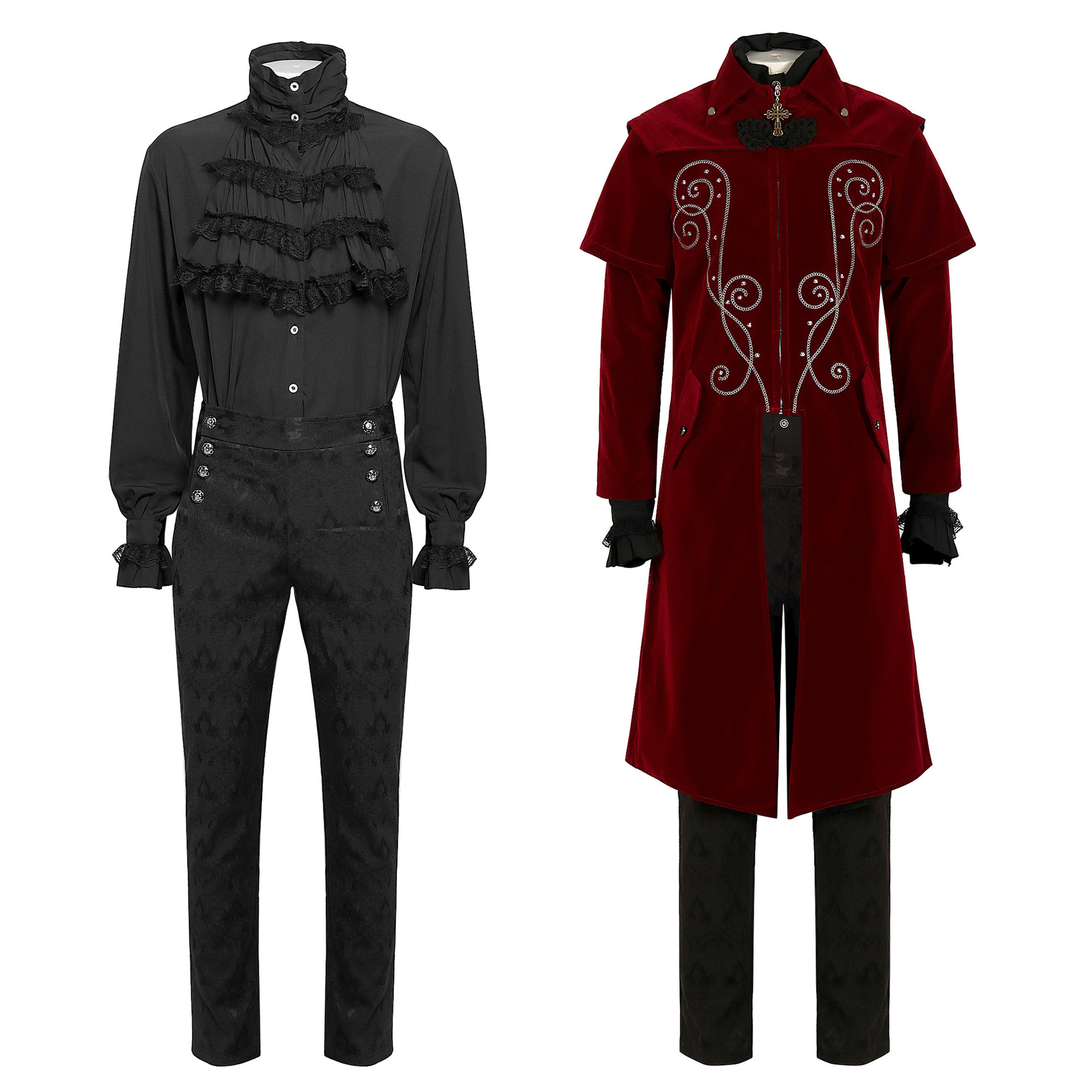 2024wish new European and American men's medieval retro clothing men's mid-length punk retro tuxedo men