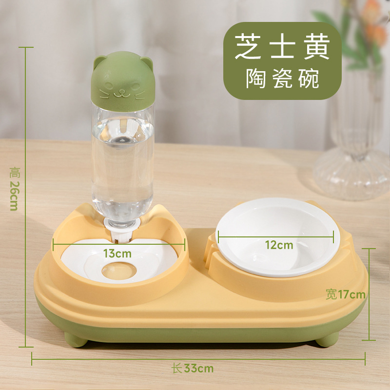 Cat Bowl de cerámica doble tazón automático de agua potable alimentador integrado de alimentos para gatos cuenca de alimentación tazón de agua para gatos tazón de perro tazón para mascotas