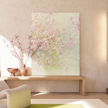 手绘油画玄关花卉客厅装饰画韩式挂画桃花粉色奶油风法式丙烯肌理